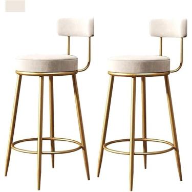 Imagem de Conjunto De 2 Cadeiras De Bar 25.6ih Estofadas Grossas Bancos De Bar Cadeira De Jantar Com Pernas De Metal Dourado, Gray, Height 75cm(29.5inch)
