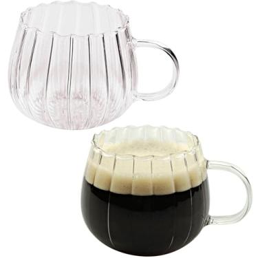 Imagem de LUATSDAR Conjunto de 2 canecas de café de vidro de 396,9 g, copos de bebida com alça transparente, copos de vidro transparente para bebidas quentes ou frias como cappuccino, latte, cacau, leite
