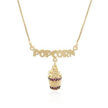 Imagem de Colar 35cm Infantil Prata 925 Pingente 'Pop Corn' Cravejado Rubi Banho