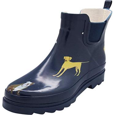 Imagem de NORTY - Botas de chuva femininas de cano curto – Bota feminina impermeável para inverno primavera jardim tem ½ tamanho grande, Navy Dogs, 36