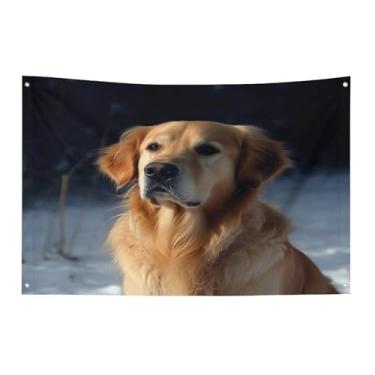 Imagem de Bandeira com quatro furos bandeiras para todos os climas Golden Retriever impresso bandeira decorativa bandeiras de poliéster adequadas para uso interno e externo 89 x 159 centímetros