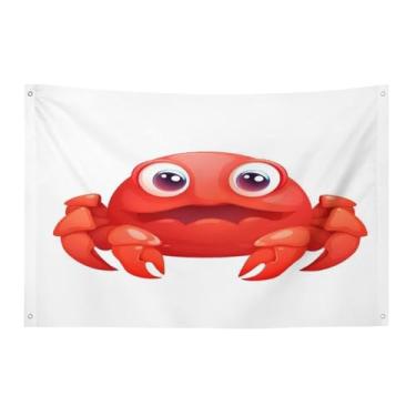 Imagem de Bandeira com quatro furos bandeiras para todos os climas bonito caranguejo vermelho impresso bandeira decorativa bandeiras de poliéster adequadas para uso interno e externo 89 x 159 centímetros