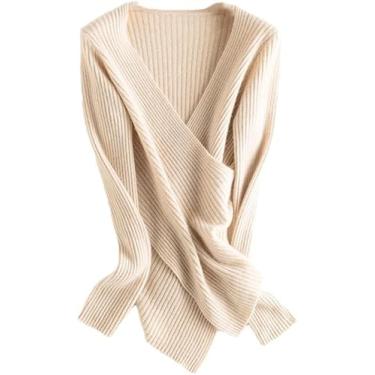 Imagem de Kit De Gola Cruzada Wome Wome Com Costelas Caxemira V-eck Pulôver Feminino Suéteres De Lã Fie, Beige, M