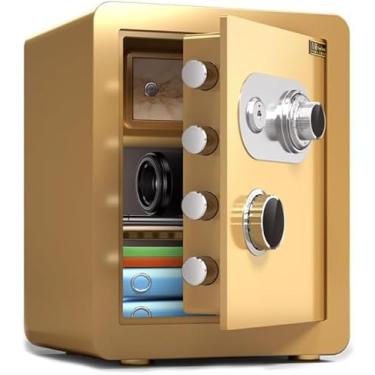 Imagem de Cofre De Documentos Para Escritório E Casa Caixa De Segurança De Dinheiro Com Trava De Segurança Mecânica Grande Armário De Segurança, Golden, L*W*H-43cm*36cm*70cm