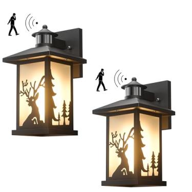 Imagem de JAYNLT Luminárias De Parede Externas Com Sensor Movimento, Arandela Dusk To Dwan, Rústicas À Prova D'Água Para Varanda Vidro Fosco Temperado Casa, Garagem, Pátio, Porta Da Frente (Pacote 2)