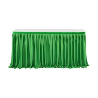 Imagem de Saia de mesa plissada de poliéster opcional de 6 pés/9 pés, toalha de mesa de jantar com babados verdes e rosas para decoração de mesa de casamento, banquete, festa de aniversário, verde, 9 pés 78 x