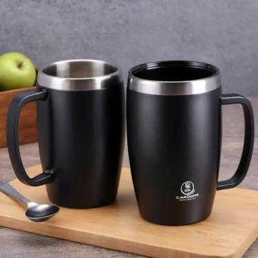 Imagem de Caneca Térmica Parede Dupla em Aço Inox Preta 1000ml com Alça Ergonômica - Estilo Premium