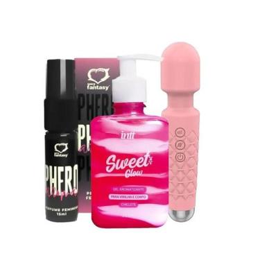 Imagem de Kit Vibrador Varinha Mágica, Gel Beijável Sweet e Perfume Phero Femini