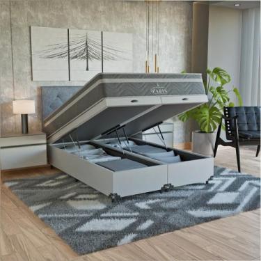 Imagem de Cama Box Baú Casal Bipartido + Colchão Paris Molas Cinza - eShop casa