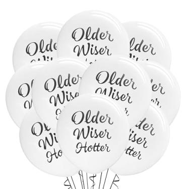 Imagem de Malayan Products Older Wiser Hotter Balloons 12 unidades de látex, decorações de aniversário, fonte de evento de festa temática Old Wise, tamanho padrão de 30,5 cm (branco)