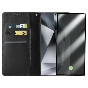 Imagem de Capa Carteira Para Galaxy S24 Ultra Capinha Flip Case + Película De Vidro 3D Privacidade Anti Spy