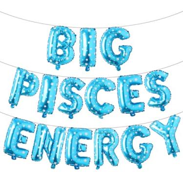 Imagem de Faixa multicolorida de balões de energia de Peixes, decorações de festa de aniversário, aniversário de peixes, letras de 40 cm, aniversário de 21 anos, aniversário de 30 anos, (grande estrela azul de