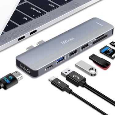 Imagem de Adaptador multiportas USB C 7 em 2 para MacBook Pro/Air - carregamento PD de 100 W, HDMI 4K 60 Hz, portas USB 3.0/2.0, leitor de cartão SD/TF, compatível com Thunderbolt 3, cinza espacial