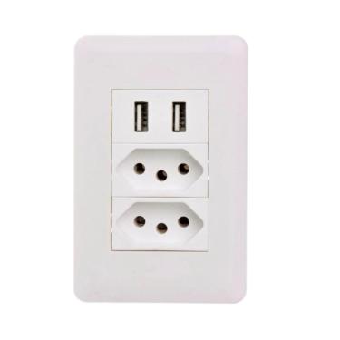 Imagem de Tomada de Parede de 10A Com Entrada USB 5V 2x2A Bivolt