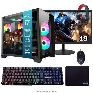 Imagem de COMPUTADOR PC GAMER COMPLETO TOB INTEL CORE I7 SSD 480GB 16GB GABINETE AQUÁRIO TECLADO MOUSE MOUSE PAD E HEADSET GAMER MONITOR 19"