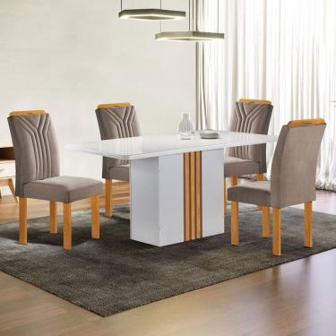 Imagem de Mesa de Jantar 4 Lugares Celeste com Vidro Off White/Cinamomo/Bege Escuro - Cel Móveis