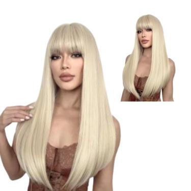 Imagem de Peruca Lisa Loiro Claríssimo Com Franja 65cm Orgânica Premium - Maya H