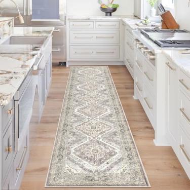 Imagem de KUTA Tapete de corredor de cozinha oriental, 5 x 20 cm, vintage, lavável, marfim, cinza, amarelo, marrom, antiderrapante, ultramacio, estampado, tribal, boêmio, para quarto, sala de estar, berçário
