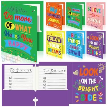 Imagem de Cinrobiye Pacote com 24 pastas inspiradoras com 2 bolsos com 32 etiquetas de nome, pastas decorativas motivacionais tamanho carta infantil arquivo com bolsos para escritório casa organizador de