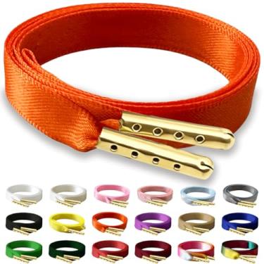Imagem de RSAJHTRY Cadarços de sapato de fita de cetim, 2 pares de cadarços de seda planos de 10 mm de largura para tênis femininos, Laranja 08, 31.5 inch (80CM)