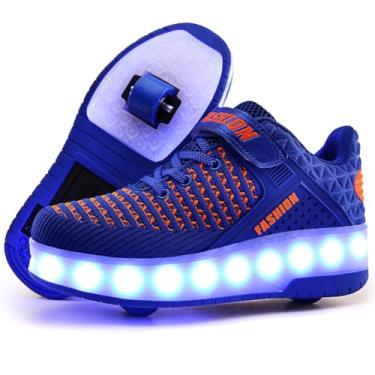 Imagem de Tênis de skate infantil Ylllu com LED USB para carregar, tênis com roda, tênis recarregável para meninas, meninos e crianças, A99-blue, 6 Big Kid