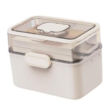 Imagem de harayaa Caixa de remédios portátil, recipiente para suprimentos de costura, recipiente transparente para armazenamento, caixa de primeiros socorros para, Branco