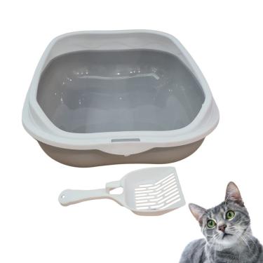 Imagem de Caixa De Areia Banheiro Higiênica Bandeja Para Pets Gatos Com Borda + 1 Pá Coletora Cinza