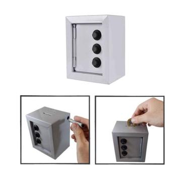 Imagem de Mini Cofre Cofrinho Reforçado Aço Segredo Notas Moedas Cinza