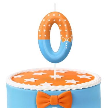Imagem de Velas de aniversário número 0 azul laranja, topo de bolo com tema de desenho animado para decoração de bolo para meninos e meninas, decorações de aniversário, suprimentos de festa, velas numéricas