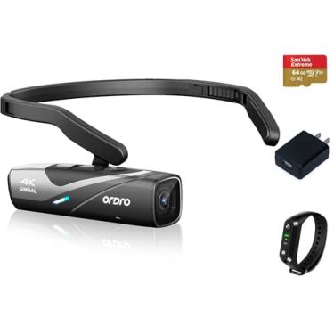 Imagem de ORDRO Câmera De Vídeo Montada Na Cabeça Ep8 4K, Ultra Hd 4K 60 Fps, Filmadora Vlog, Câmera Vestível Com Viva-Voz, Estabilizador De Vídeo Gimbal De 2 Eixos, Controle Remoto, Cartão De Memória Micro 6