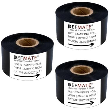 Imagem de Folha/fita de codificação de data, 1,18" x 328' (30 mm x 100 m) fita/folha de estampagem a quente de transferência térmica preta, fita de cor preta para máquina de codificação (preto-3 peças)