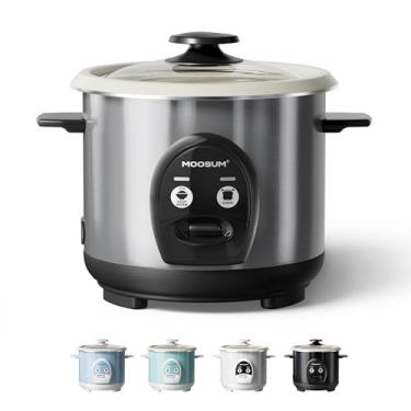 Imagem de MOOSUM - Panela de arroz elétrica de um toque para arroz japonês asiático de sushi, 3 xícaras cruas/6 xícaras, panela rápida e conveniente com panela interna antiaderente de cerâmica, caixa de aço