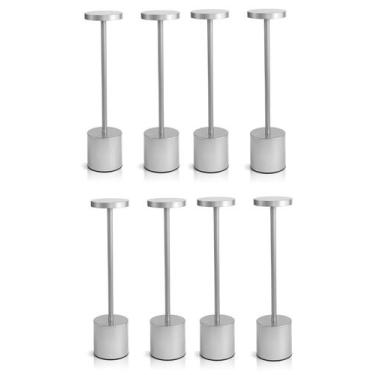 Imagem de Kit 8 Luminárias de Mesa Candeeiro Led Prata Sem Fio Tutto Home Recarr