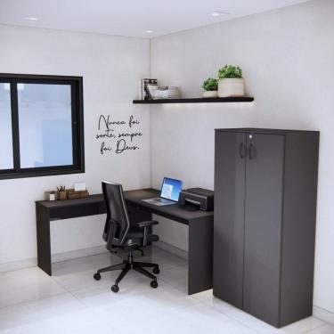 Imagem de Armário de Escritório Alto com 2 Portas Chave de Fechadura e 3 Prateleiras Multiuso Studio Metalwood Preto