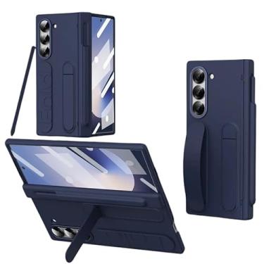 Imagem de Capa Premium Z Fold 5 – Proteção de Dobradiça, Película Filme HD, Suporte Retrátil, Alça de Pulso e Slot e Caneta Stylus Capacitiva (Azul)