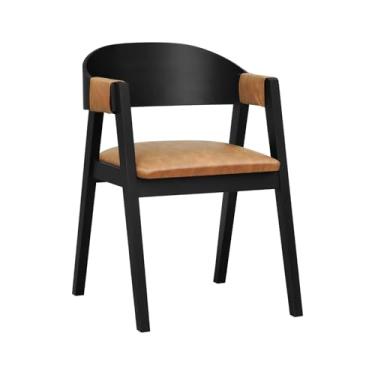 Imagem de Cadeira Miami Madeira Maciça Encosto Anatômico Curvo - Preto - Assento Estofado Corano Marrom Mescla