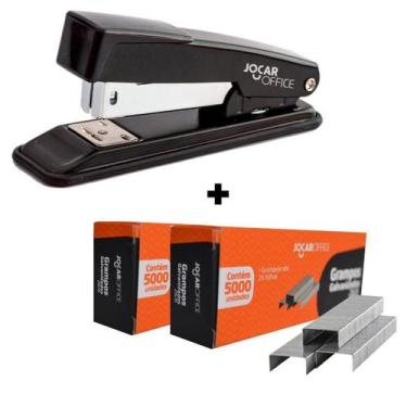 Imagem de Kit Grampeador Metal Preto 20fls + 10000 Grampos 26/6 Galvanizado Idea