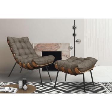 Imagem de Poltrona Costela com Puff Adão Preto Madeira Veludo Marrom - METAL MOV
