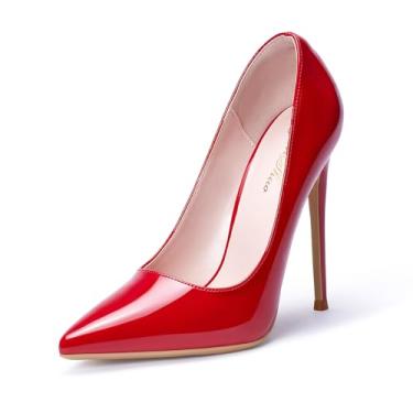 Imagem de Scarpin feminino GENSHUO 12 cm com Bico Fino Fechado, Salto Alto Agulha, Fácil de Calçar, Vermelho, 38