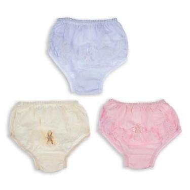 Imagem de Calcinha Tapa Fralda Bebê kit c/3 com Renda - Brando, G, Rosa, Branco,