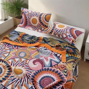 Imagem de ITFRO Cobertor de musselina 100% algodão 6 camadas de gaze refrescante 200 x 232 polegadas macio respirável leve para pessoas que dormem quente, arte geometria, todas as estações, colcha, sofá (novo