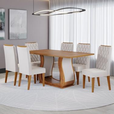 Imagem de Conjunto Sala de Jantar Serenata Mesa 160x80cm e 6 Cadeiras Iza Cobre/Bege - Casa Giulia