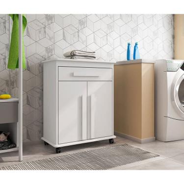 Imagem de Armário Balcão Multiuso 2 Portas 1 Gaveta com Rodízios Chile Branco