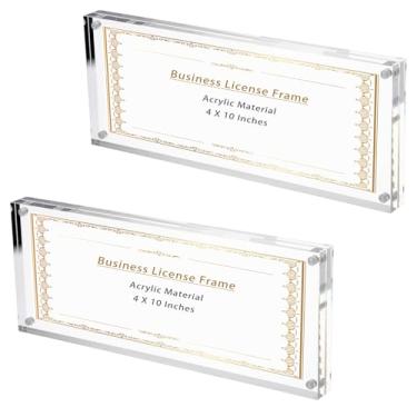 Imagem de JUXYES Pacote com 2 molduras de acrílico transparente para licença comercial, moldura magnética para exibição de certificado de licença, molduras de acrílico sanduíche, moldura panorâmica sem moldura