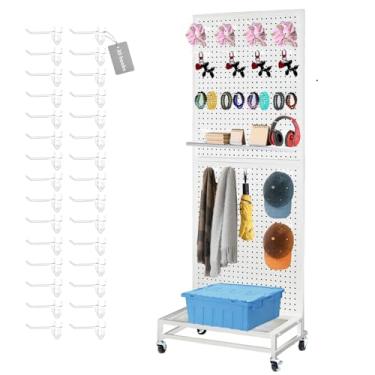 Imagem de NectaCol Suporte de exibição de quadro de metal com placa de base, dois painéis separados, tela de quadro de pegboard de 6 x 1,8 m com quatro rodas, suporte de exibição de placa de pinos, ganchos