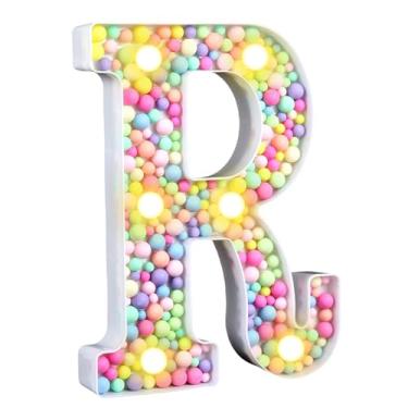 Imagem de CELYANRAL Letra R iluminada - Mosaico LED letreiro com letra macaron 3D arco-íris mesa centro de mesa para meninas, luz noturna, aniversário, pastel, tema doce, decoração de festa