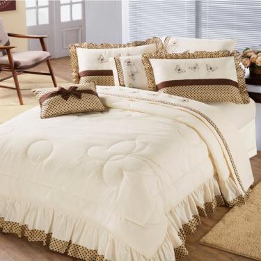Imagem de Kit Edredom Com Babado Naturalle Aquarela Queen 5 Pecas - Palha-marrom