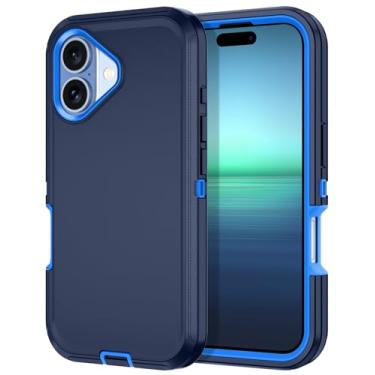 Imagem de I-HONVA Capa para iPhone 17 à prova de choque à prova de poeira/queda, 3 camadas, proteção total [sem protetor de tela] Capa resistente para Apple iPhone 17 de 6,3 polegadas 2025, azul marinho