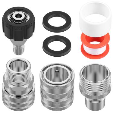 Imagem de LYIYEYAN Kit de conexão rápida para lavadora de pressão - M22-14 e 15 mm giratório para conexão rápida de 3/8 polegada, liberação rápida de 3/10.2 cm a 1/2 polegada, conjunto de adaptadores de aço