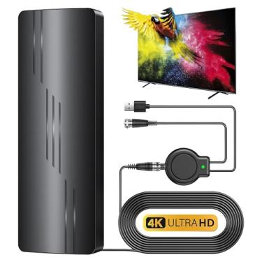 Imagem de Antena de TV atualizada 2025 para Smart TV, alcance de mais de 1800 quilômetros mais forte para canais locais com amplificador de sinal de amplificador, design à prova d'água, cabo coaxial de 80 m